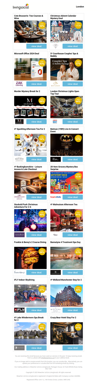 Cote Brasserie: Two Courses & Wine | Christmas Advent Calendar Mystery Deal | Microsoft Office 2024 Deal | 5* Courthouse Couples' Spa & Bubbly | Murder Mystery Break for 2