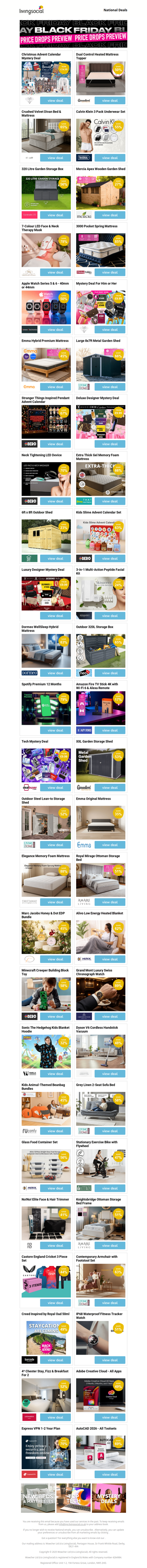 Christmas Advent Calendar Mystery Deal | Dual Control Heated Mattress Topper | Crushed Velvet Divan Bed & Mattress | Calvin Klein 3 Pack Underwear Set | 320 Litre Garden Storage Box