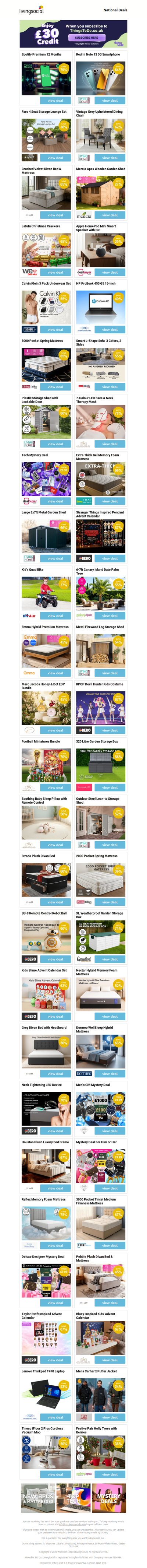 Spotify Premium 12 Months | Redmi Note 13 5G Smartphone | Faro 4 Seat Storage Lounge Set | Vintage Grey Upholstered Dining Chair | Crushed Velvet Divan Bed & Mattress