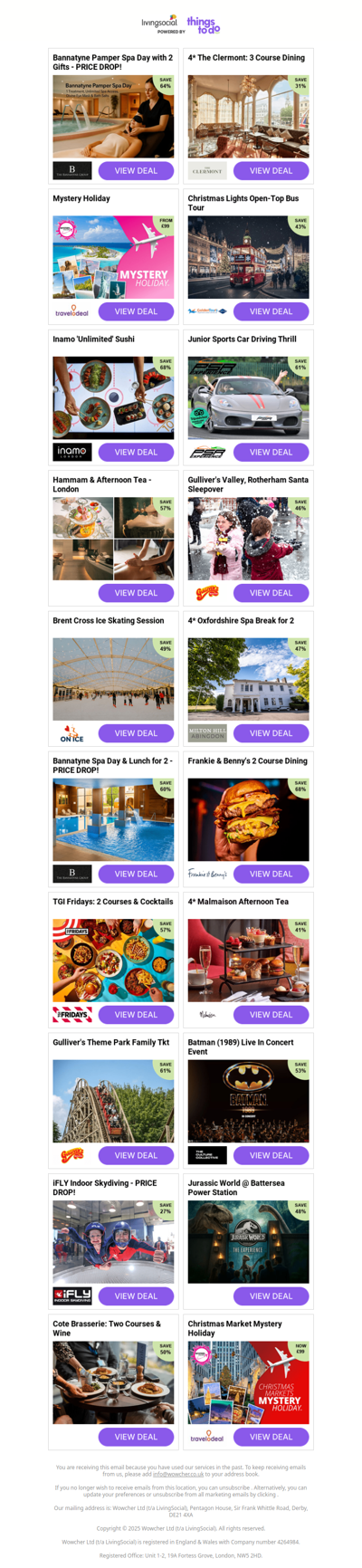 Bannatyne Pamper Spa Day with 2 Gifts - PRICE DROP! | 4* The Clermont: 3 Course Dining | Mystery Holiday | Christmas Lights Open-Top Bus Tour | Inamo 'Unlimited' Sushi