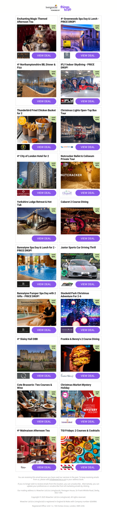 Enchanting Magic Themed Afternoon Tea | 4* Greenwoods Spa Day & Lunch - PRICE DROP! | 4* Northamptonshire BB, Dinner & Fizz | iFLY Indoor Skydiving - PRICE DROP! | Thunderbird Fried Chicken Bucket for 2