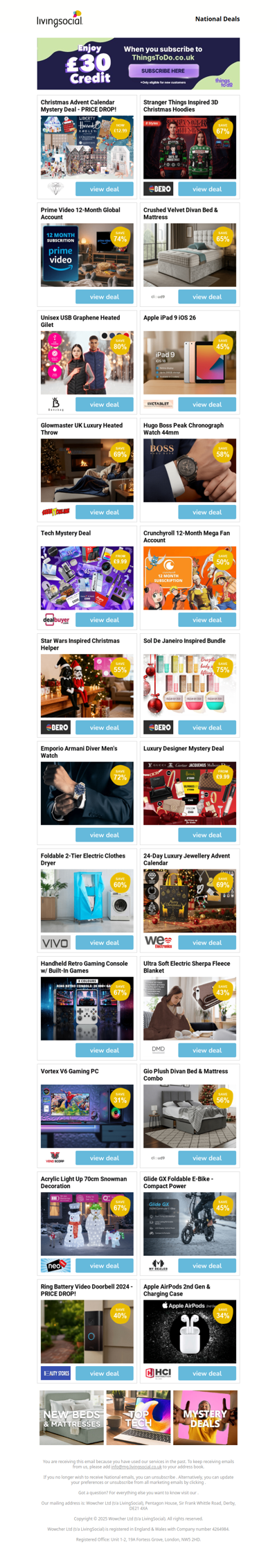 Christmas Advent Calendar Mystery Deal - PRICE DROP! | Stranger Things Inspired 3D Christmas Hoodies | Prime Video 12-Month Global Account | Crushed Velvet Divan Bed & Mattress | Unisex USB Graphene Heated Gilet