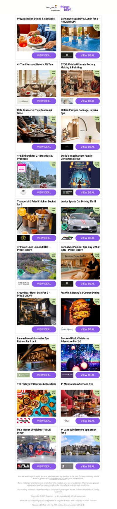 Prezzo: Italian Dining & Cocktails | Bannatyne Spa Day & Lunch for 2 - PRICE DROP! | 4* The Clermont Hotel - Aft Tea | BYOB 90-Min Ultimate Pottery Making & Painting | Cote Brasserie: Two Courses & Wine