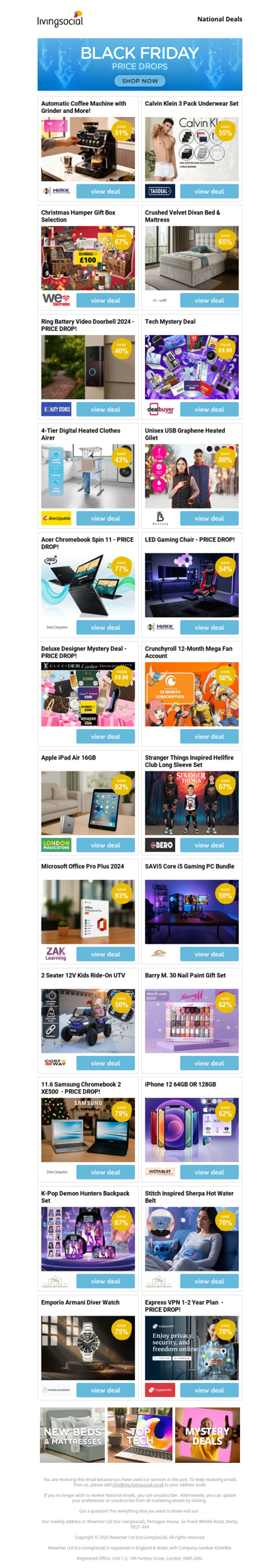 Automatic Coffee Machine with Grinder and More! - PRICE DROP! | Calvin Klein 3 Pack Underwear Set | Christmas Hamper Gift Box Selection | Crushed Velvet Divan Bed & Mattress | Ring Battery Video Doorbell 2024