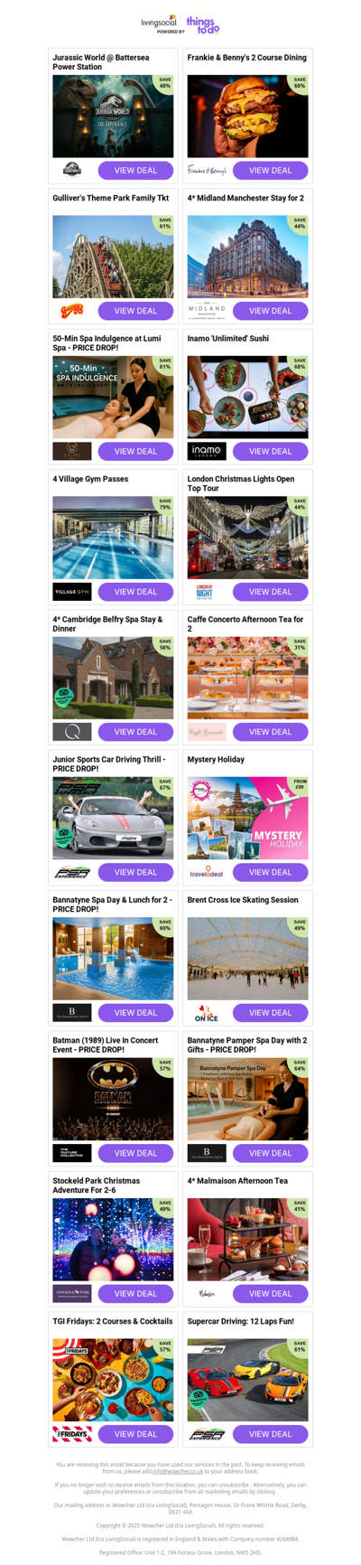 Jurassic World @ Battersea Power Station - PRICE DROP! | Frankie & Benny's 2 Course Dining | Gulliver's Theme Park Family Tkt | 4* Midland Manchester Stay for 2 | 50-Min Spa Indulgence at Lumi Spa - PRICE DROP!