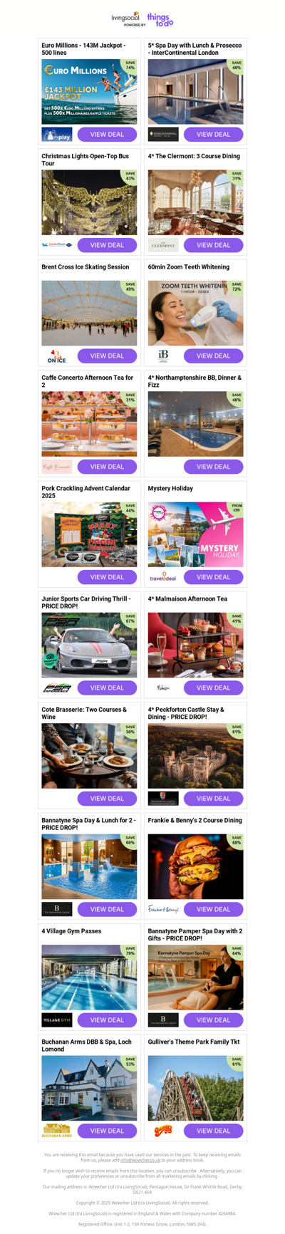 Euro Millions - 143M Jackpot - 500 lines | 5* Spa Day with Lunch & Prosecco - InterContinental London | Christmas Lights Open-Top Bus Tour | 4* The Clermont: 3 Course Dining | Brent Cross Ice Skating Session