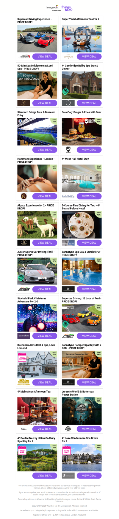 Supercar Driving Experience - PRICE DROP! | Super Yacht Afternoon Tea For 2 | 50-Min Spa Indulgence at Lumi Spa - PRICE DROP! | 4* Cambridge Belfry Spa Stay & Dinner | Stamford Bridge Tour & Museum Entry