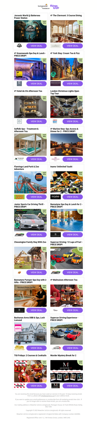 Jurassic World @ Battersea Power Station | 4* The Clermont: 3 Course Dining - PRICE DROP! | 4* Greenwoods Spa Day & Lunch | 4* York Stay: Cream Tea & Fizz | 4* Hotel du Vin Afternoon Tea