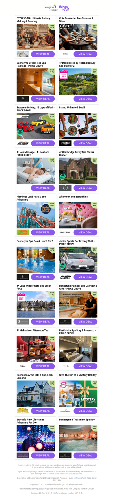 BYOB 90-Min Ultimate Pottery Making & Painting - PRICE DROP! | Cote Brasserie: Two Courses & Wine | Bannatyne Cream Tea Spa Package - PRICE DROP! | 4* DoubleTree by Hilton Cadbury Spa Stay for 2 - PRICE DROP! | Supercar Driving: 12 Laps of Fun! - PRICE DROP!