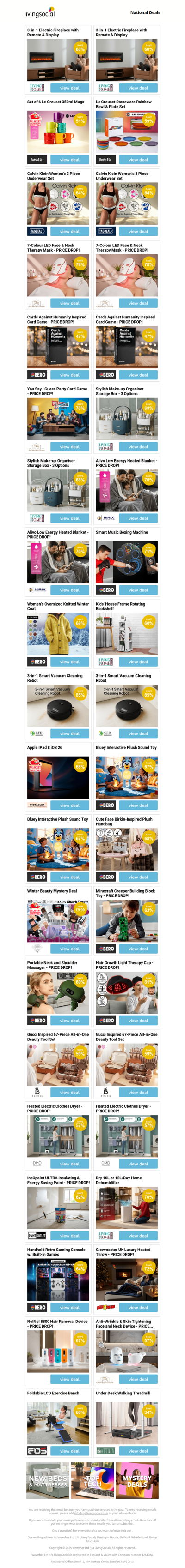 3-in-1 Electric Fireplace with Remote & Display - PRICE DROP! | 3-in-1 Electric Fireplace with Remote & Display - PRICE DROP! | Set of 6 Le Creuset 350ml Mugs | Le Creuset Stoneware Rainbow Bowl & Plate Set | Calvin Klein Women's 3 Piece Underwear Set - PRICE DROP!