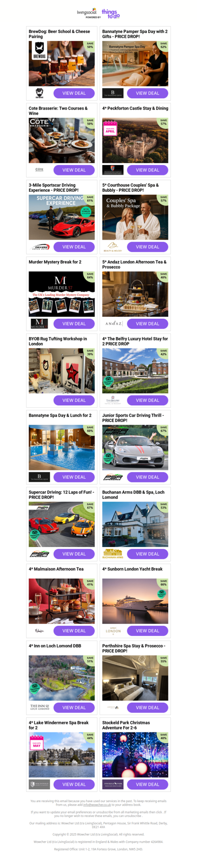 BrewDog: Beer School & Cheese Pairing | Bannatyne Pamper Spa Day with 2 Gifts - PRICE DROP! | Cote Brasserie: Two Courses & Wine | 4* Peckforton Castle Stay & Dining - PRICE DROP! | 3-Mile Sportscar Driving Experience - PRICE DROP!