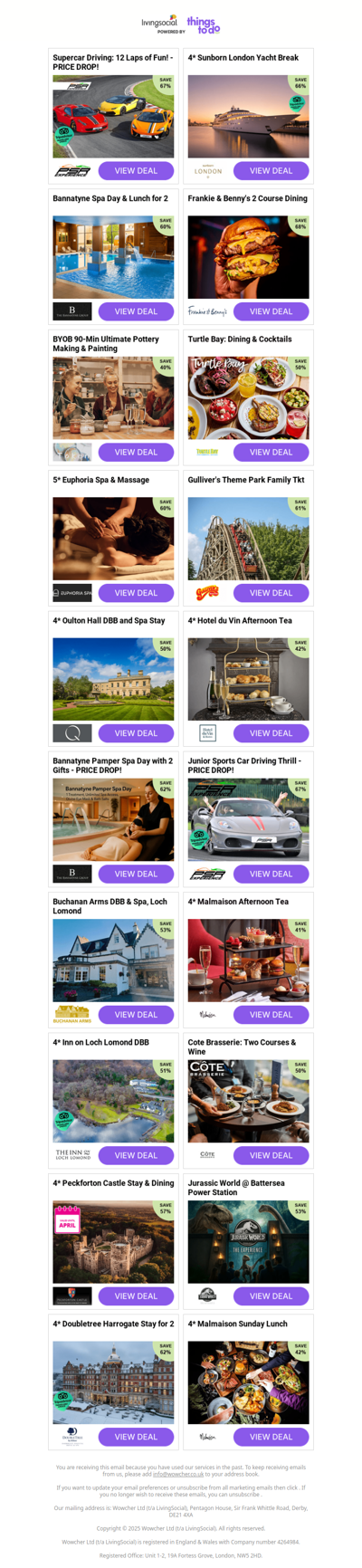 Supercar Driving: 12 Laps of Fun! - PRICE DROP! | 4* Sunborn London Yacht Break | Bannatyne Spa Day & Lunch for 2 - PRICE DROP! | Frankie & Benny's 2 Course Dining | BYOB 90-Min Ultimate Pottery Making & Painting - PRICE DROP!