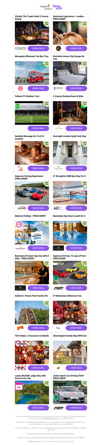 Vicinity The Tower Hotel 2 Course Dining | Hammam Experience - London - PRICE DROP! | Monopoly Afternoon Tea Bus Tour | Henrietta House City Escape for Two | Fulham FC Stadium Tour