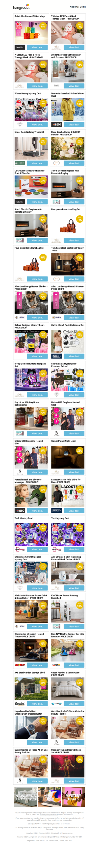 Set of 6 Le Creuset 350ml Mugs | 7-Colour LED Face & Neck Therapy Mask - PRICE DROP! | 7-Colour LED Face & Neck Therapy Mask - PRICE DROP! | 20-Bar Espresso Coffee Maker with Frother - PRICE DROP! | Winter Beauty Mystery Deal