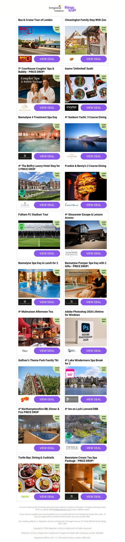 Bus & Cruise Tour of London | Chessington Family Stay With Zoo | 5* Courthouse Couples' Spa & Bubbly - PRICE DROP! | Inamo 'Unlimited' Sushi | Bannatyne 4 Treatment Spa Day