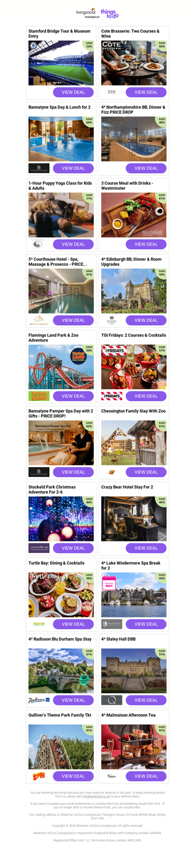 Stamford Bridge Tour & Museum Entry | Cote Brasserie: Two Courses & Wine | Bannatyne Spa Day & Lunch for 2 - PRICE DROP! | 4* Northamptonshire BB, Dinner & Fizz PRICE DROP | 1-Hour Puppy Yoga Class for Kids & Adults