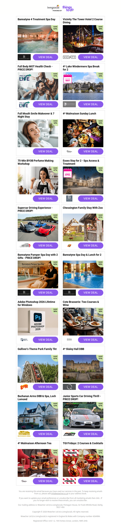 Bannatyne 4 Treatment Spa Day | Vicinity The Tower Hotel 2 Course Dining | Full Body MOT Health Check - PRICE DROP! | 4* Lake Windermere Spa Break for 2 | Full Mouth Smile Makeover & 7 Night Stay