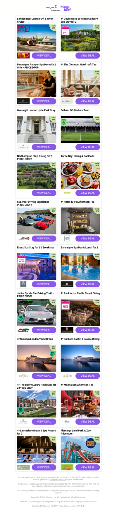 London Hop-On Hop-Off & River Cruise | 4* DoubleTree by Hilton Cadbury Spa Stay for 2 | Bannatyne Pamper Spa Day with 2 Gifts - PRICE DROP! | 4* The Clermont Hotel - Aft Tea | Overnight London Hyde Park Stay