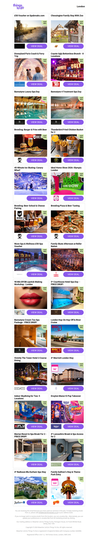 £50 Voucher on Spabreaks.com | Chessington Family Stay With Zoo | Disneyland Paris Coach & Ferry Trip | Coyote Ugly Bottomless Brunch - 8 Locations | Bannatyne Luxury Spa Day
