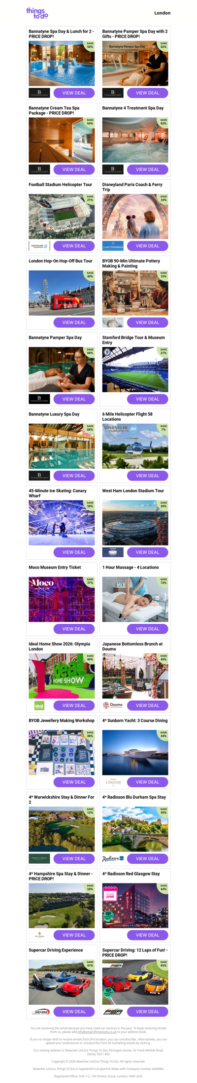 Bannatyne Spa Day & Lunch for 2 - PRICE DROP! | Bannatyne Pamper Spa Day with 2 Gifts - PRICE DROP! | Bannatyne Cream Tea Spa Package - PRICE DROP! | Bannatyne 4 Treatment Spa Day | Football Stadium Helicopter Tour