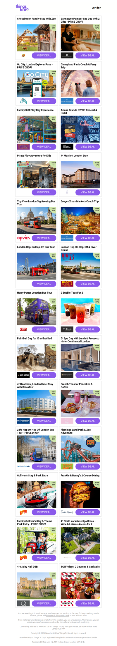 Chessington Family Stay With Zoo | Bannatyne Pamper Spa Day with 2 Gifts - PRICE DROP! | Go City: London Explorer Pass | Disneyland Paris Coach & Ferry Trip | Family Soft Play Day Experience