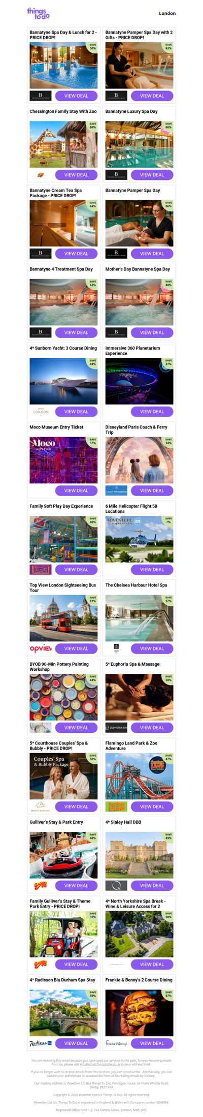 Bannatyne Spa Day & Lunch for 2 - PRICE DROP! | Bannatyne Pamper Spa Day with 2 Gifts - PRICE DROP! | Chessington Family Stay With Zoo | Bannatyne Luxury Spa Day | Bannatyne Cream Tea Spa Package - PRICE DROP!