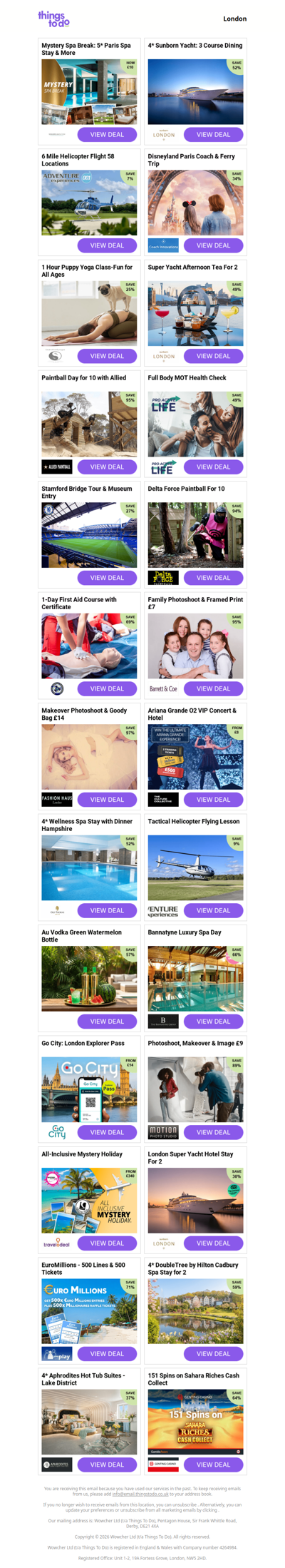 Mystery Spa Break: 5* Paris Spa Stay & More | 4* Sunborn Yacht: 3 Course Dining - PRICE DROP! | 6 Mile Helicopter Flight 58 Locations | Disneyland Paris Coach & Ferry Trip | 1 Hour Puppy Yoga Class-Fun for All Ages