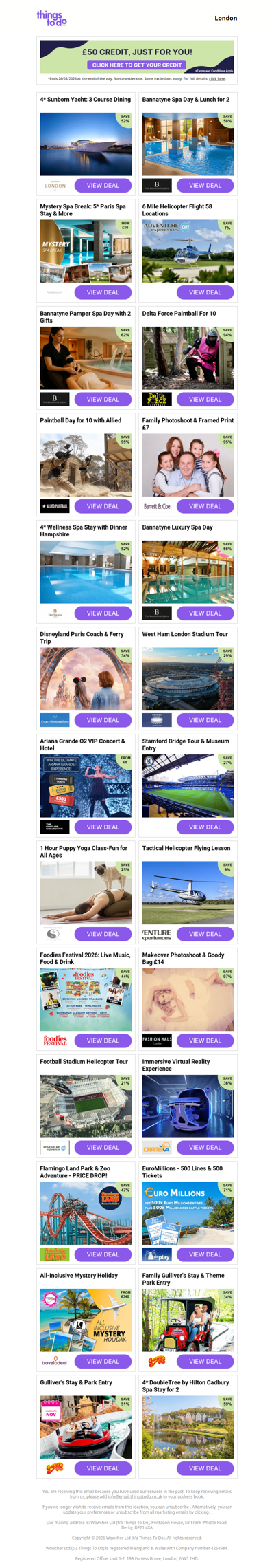 £50 ThingsToDo Credit Inside - Click Inside and Grab It Before Midnight!