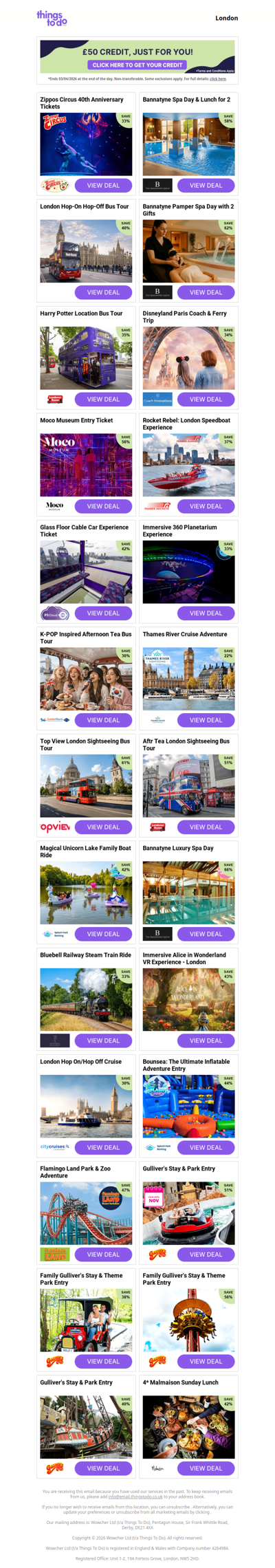 £50 ThingsToDo Credit Is Waiting - Open Now & Use It Before Midnight!