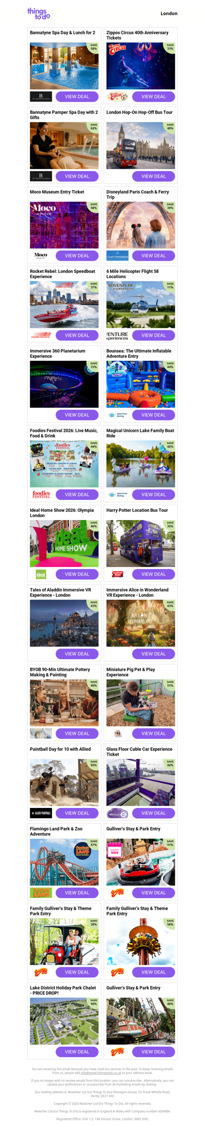 Bannatyne Spa Day & Lunch for 2 | Zippos Circus 40th Anniversary Tickets | Bannatyne Pamper Spa Day with 2 Gifts | London Hop-On Hop-Off Bus Tour | Moco Museum Entry Ticket