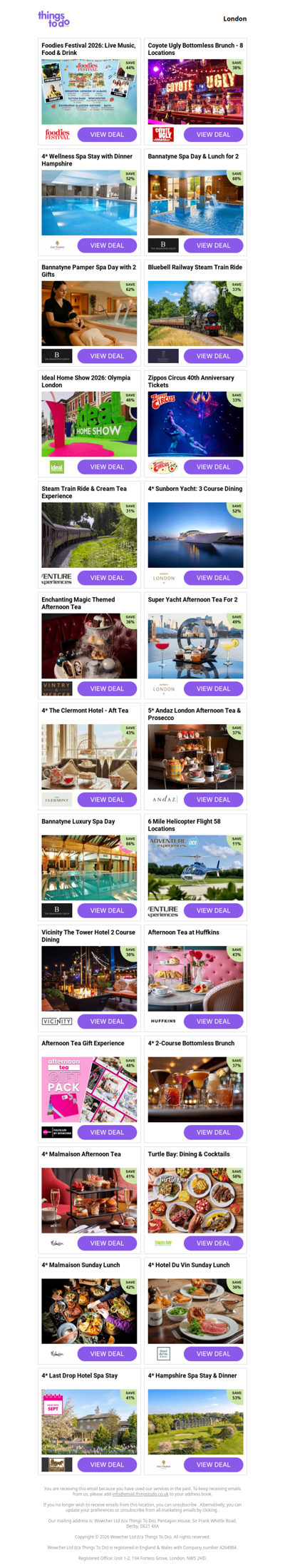 Foodies Festival 2026: Live Music, Food & Drink | Coyote Ugly Bottomless Brunch - 8 Locations | 4* Wellness Spa Stay with Dinner Hampshire | Bannatyne Spa Day & Lunch for 2 | Bannatyne Pamper Spa Day with 2 Gifts