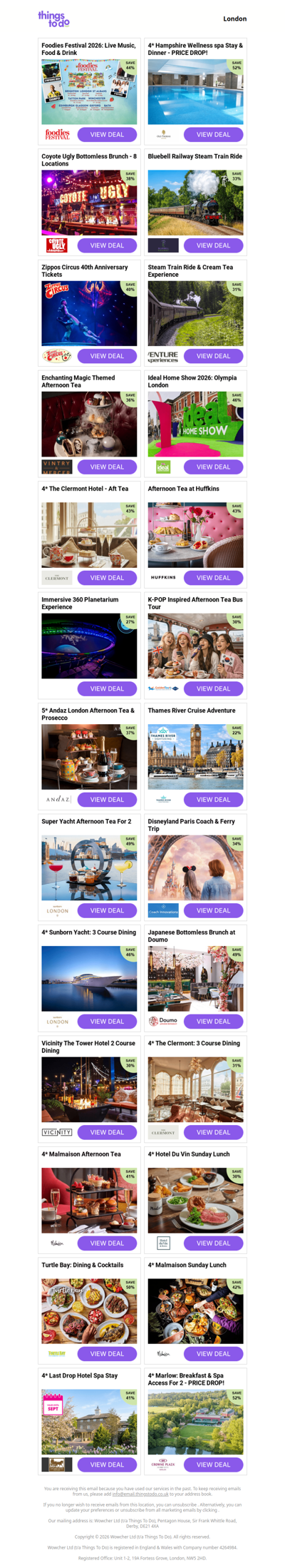 Foodies Festival 2026: Live Music, Food & Drink | 4* Hampshire Wellness spa Stay & Dinner - PRICE DROP! | Coyote Ugly Bottomless Brunch - 8 Locations | Bluebell Railway Steam Train Ride | Zippos Circus 40th Anniversary Tickets