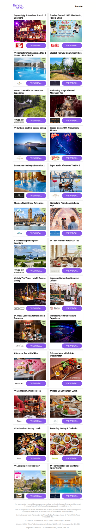 Coyote Ugly Bottomless Brunch - 8 Locations | Foodies Festival 2026: Live Music, Food & Drink - PRICE DROP! | 4* Hampshire Wellness spa Stay & Dinner - PRICE DROP! | Bluebell Railway Steam Train Ride | Steam Train Ride & Cream Tea Experience