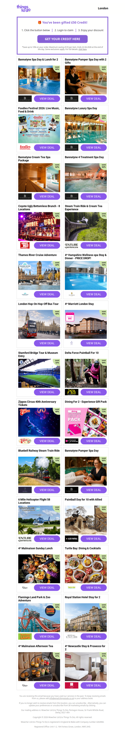 £50 ThingsToDo Credit Is Yours – Use It Before Midnight!