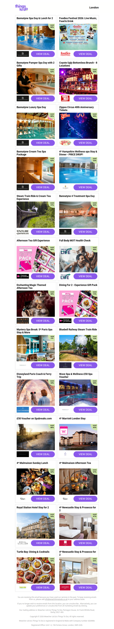 Bannatyne Spa Day & Lunch for 2 | Foodies Festival 2026: Live Music, Food & Drink - PRICE DROP! | Bannatyne Pamper Spa Day with 2 Gifts | Coyote Ugly Bottomless Brunch - 8 Locations | Bannatyne Luxury Spa Day