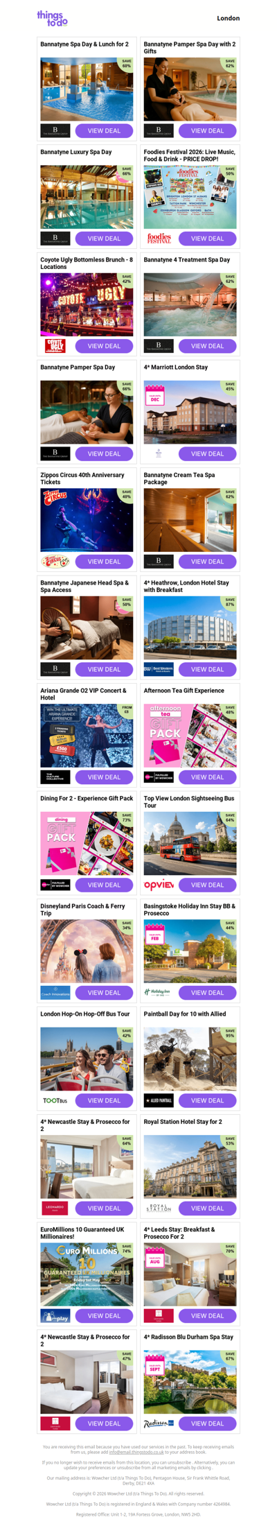 Bannatyne Spa Day & Lunch for 2 | Bannatyne Pamper Spa Day with 2 Gifts | Bannatyne Luxury Spa Day | Foodies Festival 2026: Live Music, Food & Drink - PRICE DROP! | Coyote Ugly Bottomless Brunch - 8 Locations