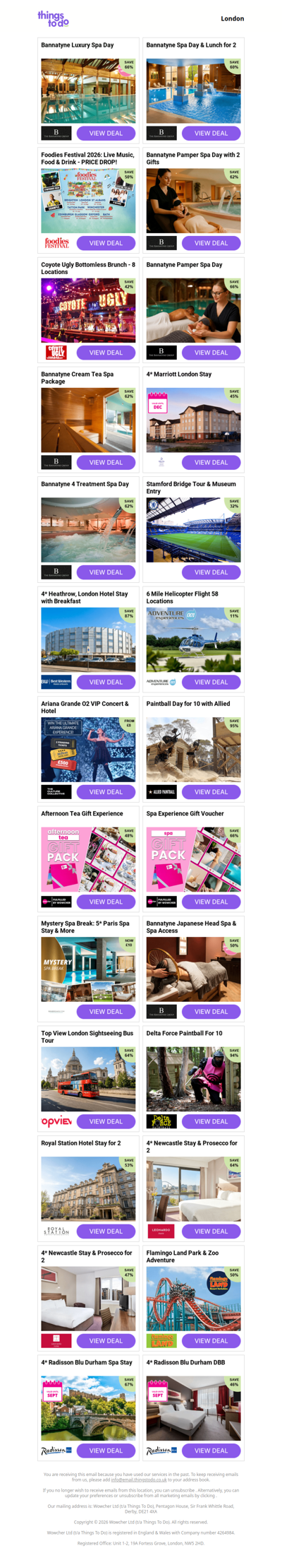 Bannatyne Luxury Spa Day | Bannatyne Spa Day & Lunch for 2 | Foodies Festival 2026: Live Music, Food & Drink - PRICE DROP! | Bannatyne Pamper Spa Day with 2 Gifts | Coyote Ugly Bottomless Brunch - 8 Locations