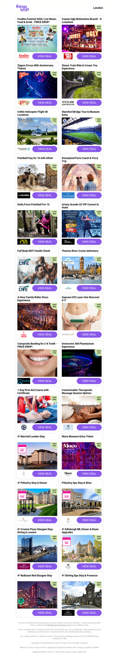 Foodies Festival 2026: Live Music, Food & Drink - PRICE DROP! | Coyote Ugly Bottomless Brunch - 8 Locations | Zippos Circus 40th Anniversary Tickets | Steam Train Ride & Cream Tea Experience | 6 Mile Helicopter Flight 58 Locations