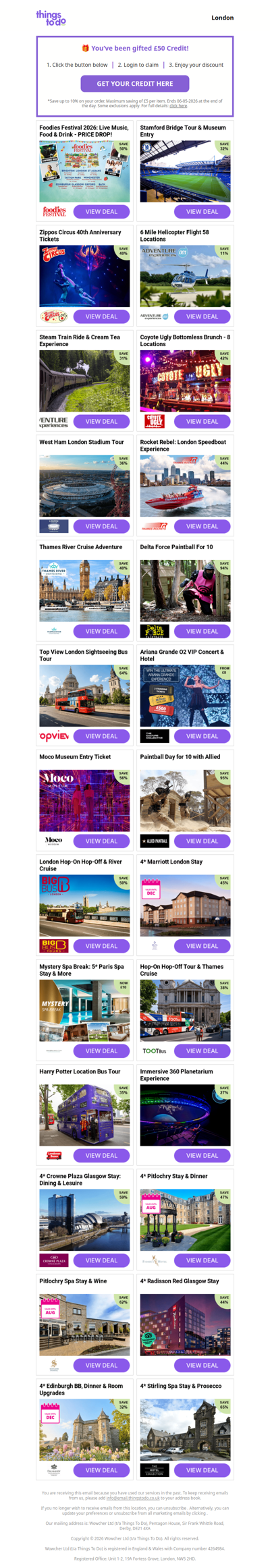 £50 ThingsToDo Credit Is Waiting - Click Now & Spend It Before Midnight!