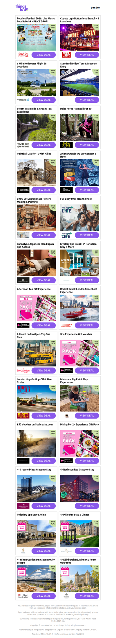Foodies Festival 2026: Live Music, Food & Drink - PRICE DROP! | Coyote Ugly Bottomless Brunch - 8 Locations | 6 Mile Helicopter Flight 58 Locations | Stamford Bridge Tour & Museum Entry | Steam Train Ride & Cream Tea Experience