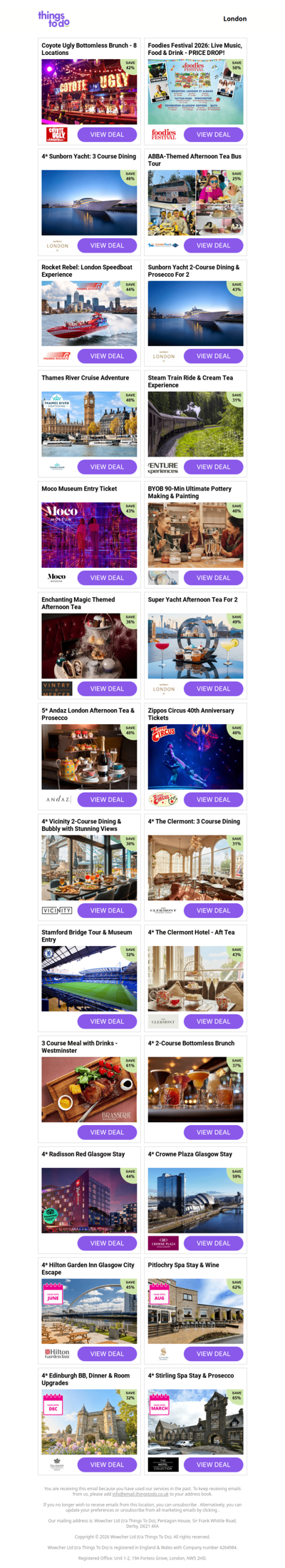 Coyote Ugly Bottomless Brunch - 8 Locations | Foodies Festival 2026: Live Music, Food & Drink - PRICE DROP! | 4* Sunborn Yacht: 3 Course Dining | ABBA-Themed Afternoon Tea Bus Tour | Rocket Rebel: London Speedboat Experience