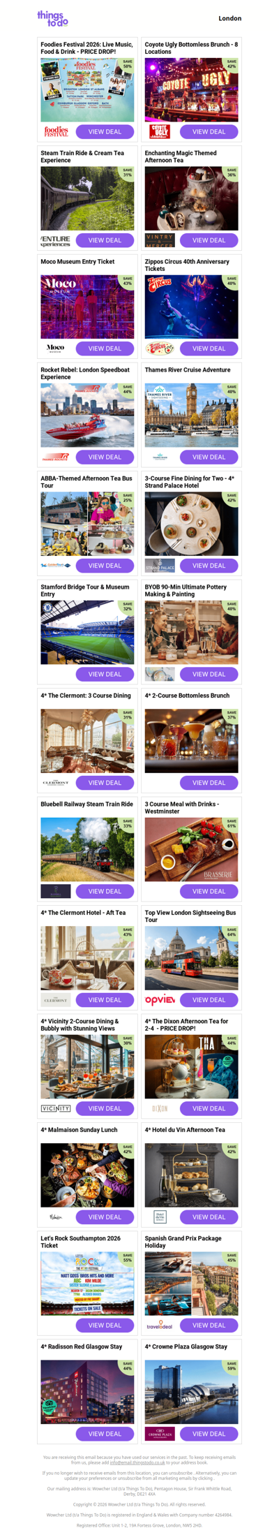 Foodies Festival 2026: Live Music, Food & Drink - PRICE DROP! | Coyote Ugly Bottomless Brunch - 8 Locations | Steam Train Ride & Cream Tea Experience | Enchanting Magic Themed Afternoon Tea | Moco Museum Entry Ticket