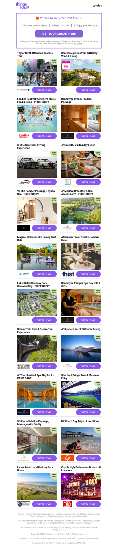 £50 ThingsToDo Credit Is Waiting – Click Now & Spend It Before Midnight!