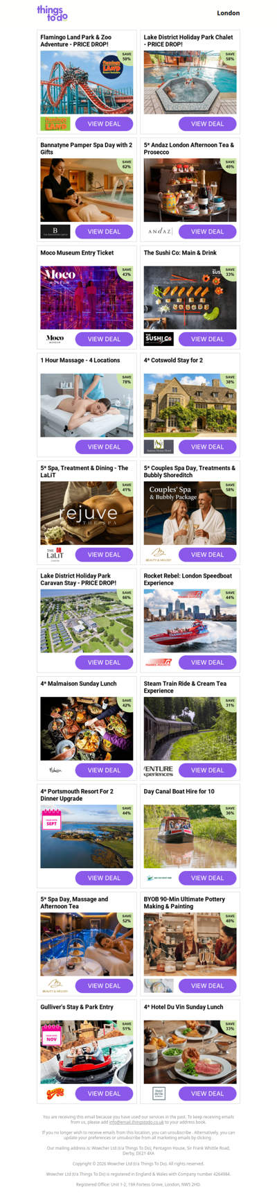 Flamingo Land Park & Zoo Adventure | Lake District Holiday Park Chalet - PRICE DROP! | Bannatyne Pamper Spa Day with 2 Gifts | 5* Andaz London Afternoon Tea & Prosecco | Moco Museum Entry Ticket