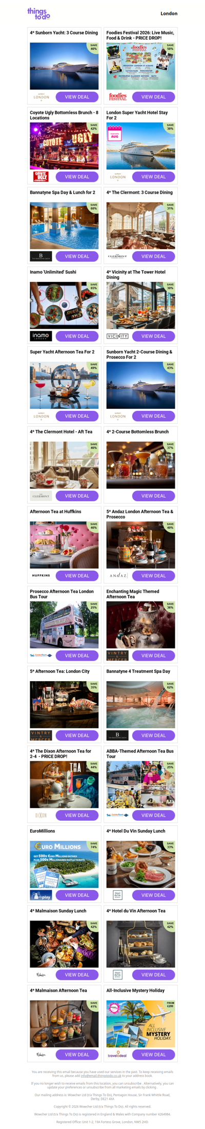 4* Sunborn Yacht: 3 Course Dining | Foodies Festival 2026: Live Music, Food & Drink - PRICE DROP! | Coyote Ugly Bottomless Brunch - 8 Locations | London Super Yacht Hotel Stay For 2 | Bannatyne Spa Day & Lunch for 2