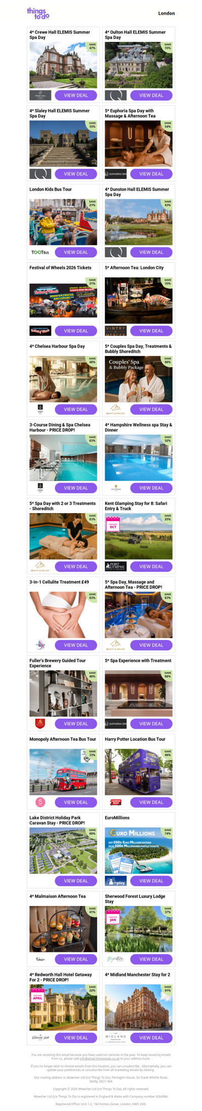 4* Crewe Hall ELEMIS Summer Spa Day | 4* Oulton Hall ELEMIS Summer Spa Day | 4* Slaley Hall ELEMIS Summer Spa Day | 5* Euphoria Spa Day with Massage & Afternoon Tea | London Kids Bus Tour