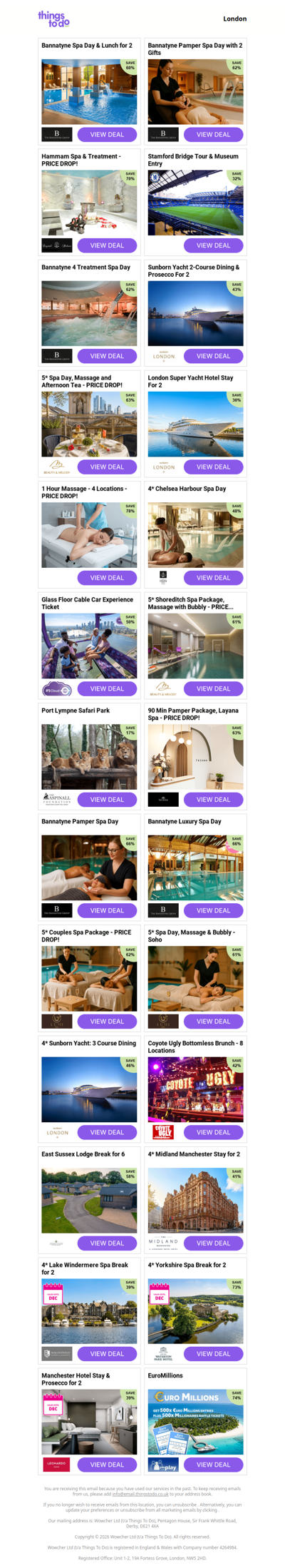 Bannatyne Spa Day & Lunch for 2 | Bannatyne Pamper Spa Day with 2 Gifts | Hammam Spa & Treatment - PRICE DROP! | Stamford Bridge Tour & Museum Entry | Bannatyne 4 Treatment Spa Day