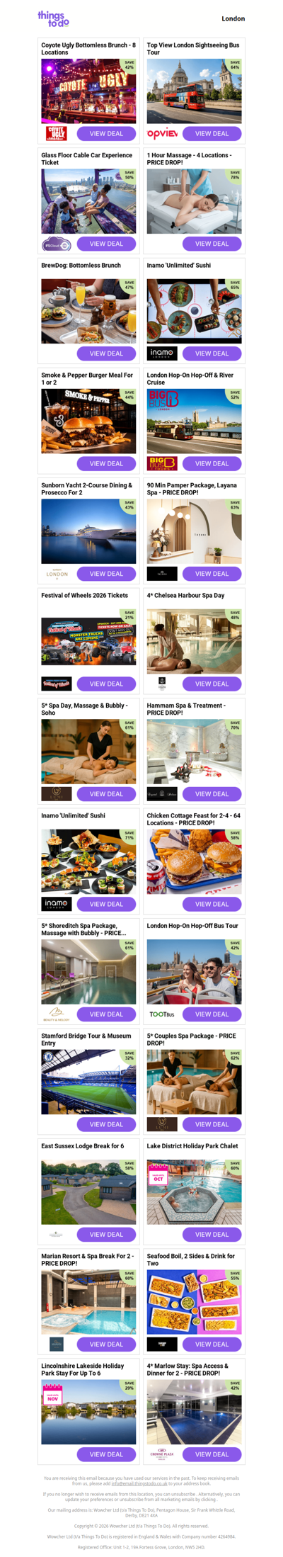 Coyote Ugly Bottomless Brunch - 8 Locations | Top View London Sightseeing Bus Tour | Glass Floor Cable Car Experience Ticket | 1 Hour Massage - 4 Locations - PRICE DROP! | BrewDog: Bottomless Brunch
