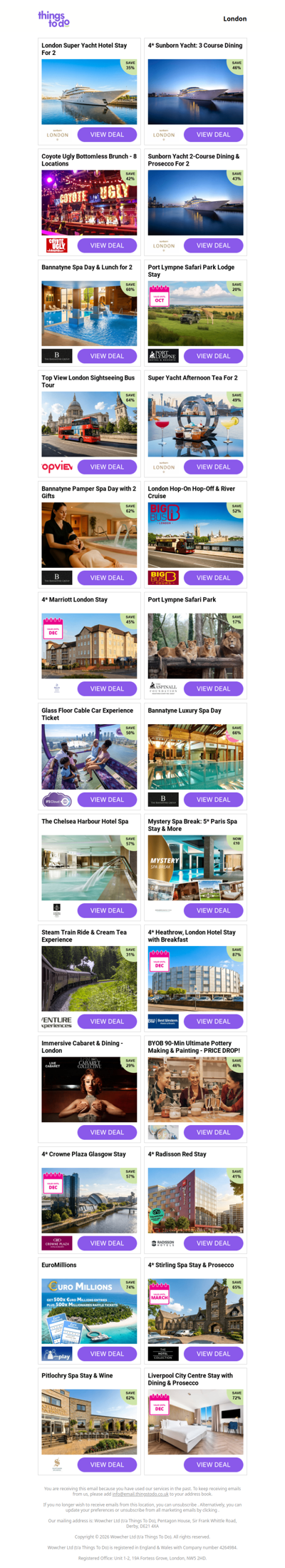 London Super Yacht Hotel Stay For 2 | 4* Sunborn Yacht: 3 Course Dining | Coyote Ugly Bottomless Brunch - 8 Locations | Sunborn Yacht 2-Course Dining & Prosecco For 2 | Bannatyne Spa Day & Lunch for 2