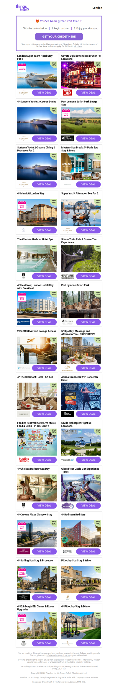 You've Been Gifted £50 ThingsToDo Credit - Use It Before Midnight!
